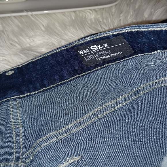 Men's 34/30 BUFFALO DAVID BITTON Six-x Straight Stretch Distressed DarkWash Jean - Picture 7 of 16